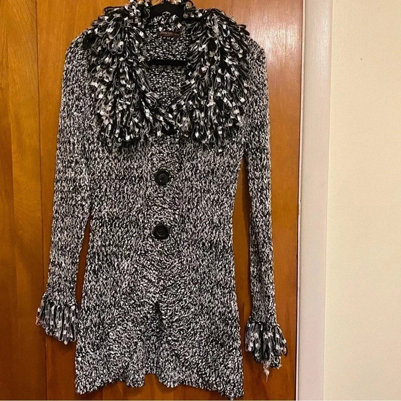 John Fashion Sweater Cardigan Front Button, Stretchy Soft Knit, Black/White Sz M - Picture 1 of 8